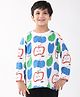 Anthrilo Cotton Blend Knit Full Sleeves Pear & Apples Printed Comfort Fit Tee - White