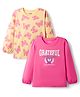 Honeyhap Premium 100% Cotton Knit Full Sleeves T-Shirts with Bio Finish & Butterfly Print Pack of 2 - Hot Pink & Golden Haze