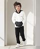 Anthrilo Fleece Knit Full Sleeves Colour Blocked Winter Hooded Sweatshirt With Joggers Set - White & Black