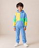 Anthrilo Fleece Knit Full Sleeves Colour Blocked Winter Hooded Sweatshirt With Joggers Set - Yellow & Sea Green