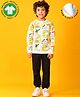 Anthrilo Fleece Knit Full Sleeves Dinosaur Comics Printed Winter Sweatshirt & Jogger Set - Off White & Black