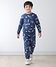 Anthrilo Fleece Knit Full Sleeves Space Theme Printed Coordinating Sweatshirt & Jogger Set- Navy Blue