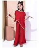 BaawRi Woven Short Sleeves Gota Lace Embellished Asymmetrical Top & Pant With Inner Set - Red