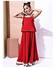 BaawRi Viscose Knit Sleeveless Gota Lace Embellished Top & Lehenga Set - Red