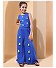 BaawRi Cotton Knit Sleeveless Floral Embroidered Top & Palazzo Set - Blue