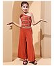 BaawRi Cotton Lycra Knit One Shoulder Floral Applique Detailed Crop Top with Palazzo Set - Orange