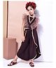 BaawRi Cotton Lycra Knit Sleeveless Pearl Embellished Crop Top With Tunic Pants Set - Brown