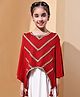 BaawRi Viscose Knit Three Fourth Cape Sleeves Lace Embellished Poncho Style Top With Inner - Red