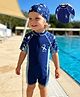 Mark & Mia Half Raglan Sleeves Legged Swimsuit With Space Theme Print & Cap - Blue