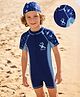 Mark & Mia Raglan Half Sleeves Legged Swimsuit With Space Theme Print & Cap - Navy Blue