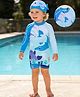 Mark & Mia Raglan Full Sleeves Legged Swimsuit With Sea Life Print & Cap -Blue