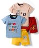 OHMS Single Jersey Knit Half Sleeves T-Shirt & Shorts Set with Space Theme Print Pack of 2 - Multicolor