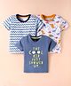 OHMS Single Jersey Knit Half Sleeves T-Shirts With Dino & Text Print Pack of 3 - Blue & White