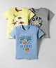 OHMS Single Jersey Knit Half Sleeves T-Shirts with Dino & Text Print Pack Of 3 - Yellow Grey & Light Blue