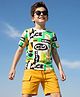 OLLINGTON ST. Cotton Knit Half Sleeves Printed T-Shirt & Knit Shorts Set - Multicolor & Yellow