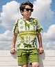 OLLINGTON ST. Cotton Half Sleeves Animla Printed T-Shirt & Knit Shorts Set - Multicolor & Olive Green
