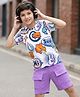 OLLINGTON ST. Cotton Half Sleeves Printed T-Shirt & Knit Shorts Set - Multicolor & Purple
