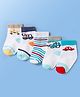 Doodle Poodle Cotton Knit  Ankle Length Socks with Stripe & Vehicle Graphic Pack of 5 - Offwhite Blue & Orange