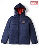 Pine Kids Marvel Woven Full Sleeves Hooded Front &  Back Captain America Printed Padded Jacket - Navy