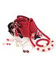Aabacus Diwali Theme Floral & Bow Applique & Beads Detailed Jewellery Pack Gift Combo Set With Bag - Red