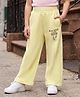 Kookie Kids Terry Knit Full Length Lounge Pant with Text Print & Pockets - Yellow