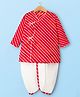 Exclusive from Jaipur Cotton Woven Full Sleeves Striped Kurta Dhoti Set - Red & Cream