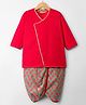 Exclusive from Jaipur Cotton Woven Full Sleeves Kurta Dhoti Set With Floral Print - Red
