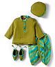 Exclusive from Jaipur Cotton Woven Full Sleeves Solid Kurta Dhoti Set With Turban & Mojaris - Green