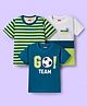 Babyhug 100% Cotton Knit Half Sleeves T-Shirts with Stripes & Go Team Text Print Pack of 3 - Navy Blue & Neon Green