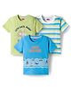 Babyhug 100% Cotton Knit  Half Sleeves T-Shirt with Stripes & Nautical Print Pack of 3 - Light Blue & Light Green