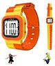 Spiky Colour Blocked With LED Lights & Multi Functional Digital Sports Watch - Orange