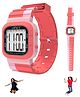 Spiky Colour Blocked With LED Lights & Multi Functional Digital Sports Watch - Pink