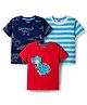 Babyhug 100% Cotton Knit Half Sleeves T-Shirt with Stripes & Dino Print Pack of 3 - Navy Blue Light Blue & Red