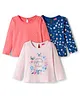 Babyhug 100% Cotton Knit Full Sleeves T-Shirts With Floral & Polka Dot Print Pack of 3 - Pink Peach & Navy Blue