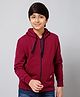 ALAN JONES Cotton Blend Knit Full Sleeves Solid Light Winter Hooded Sweatjacket - Cherry