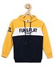 ALAN JONES Cotton Blend Knit Full Sleeves Fun & Play Text Printed Light Winter Hooded Sweatshirt - Yellow
