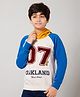 ALAN JONES Cotton Blend Knit Full Sleeves Colour Blocked & Typography Printed Light Winter Hooded Sweatshirt - Off White