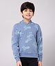 ALAN JONES Cotton Knit Full Sleeves Tyrannosaurus Rex Printed Hooded Light Winter Sweatshirt - Blue