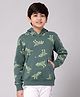 ALAN JONES Cotton Knit Full Sleeves Tyrannosaurus Rex Printed Hooded Light Winter Sweatshirt - Dark Green