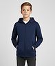 ALAN JONES Cotton Blend Knit Full Sleeves Solid Light Winter Hooded Sweatshirt - Navy Blue