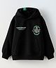 ALAN JONES Cotton Blend Knit Full Sleeves Typography Embroidered Light Winter Oversized Hoodie - Black