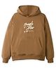 ALAN JONES Cotton Blend Knit Full Sleeves Typography Printed Light Winter Oversized Hoodie - Dark Camel