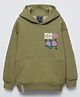 ALAN JONES Cotton Blend Knit Full Sleeves Road Dude Text Printed Light Winter Oversized Hoodie - Green
