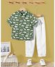 Fashion Dream Cotton Knit Half Sleeves Wild Animals Printed Shirt & Pant Set - Green