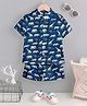 Fashion Dream Cotton Knit Half Sleeves Wild Animals Printed Coordinating Shirt & Shorts Set - Blue