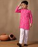 Fashion Dream Cotton Blend Woven Full Sleeves Bandhani Printed Kurta Pyjama Set - Pink