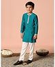 Fashion Dream Chanderi Woven Full Sleeves Placket Embroidered Kurta Pyjama Set - Teal Blue