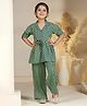 Fashion Dream Cotton Knit Half Sleeves Chevron Printed Peplum Top With Coordinating Pant Set - Multi Colour & Green