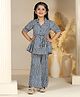 Fashion Dream Cotton Knit Half Sleeves Abstract Printed Peplum Top With Coordinating Pant Set - Blue
