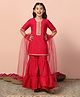 Fashion Dream Chanderi Woven Half Sleeves Gota Lace Embellished Kurti Sharara With Dupatta Set - Rani